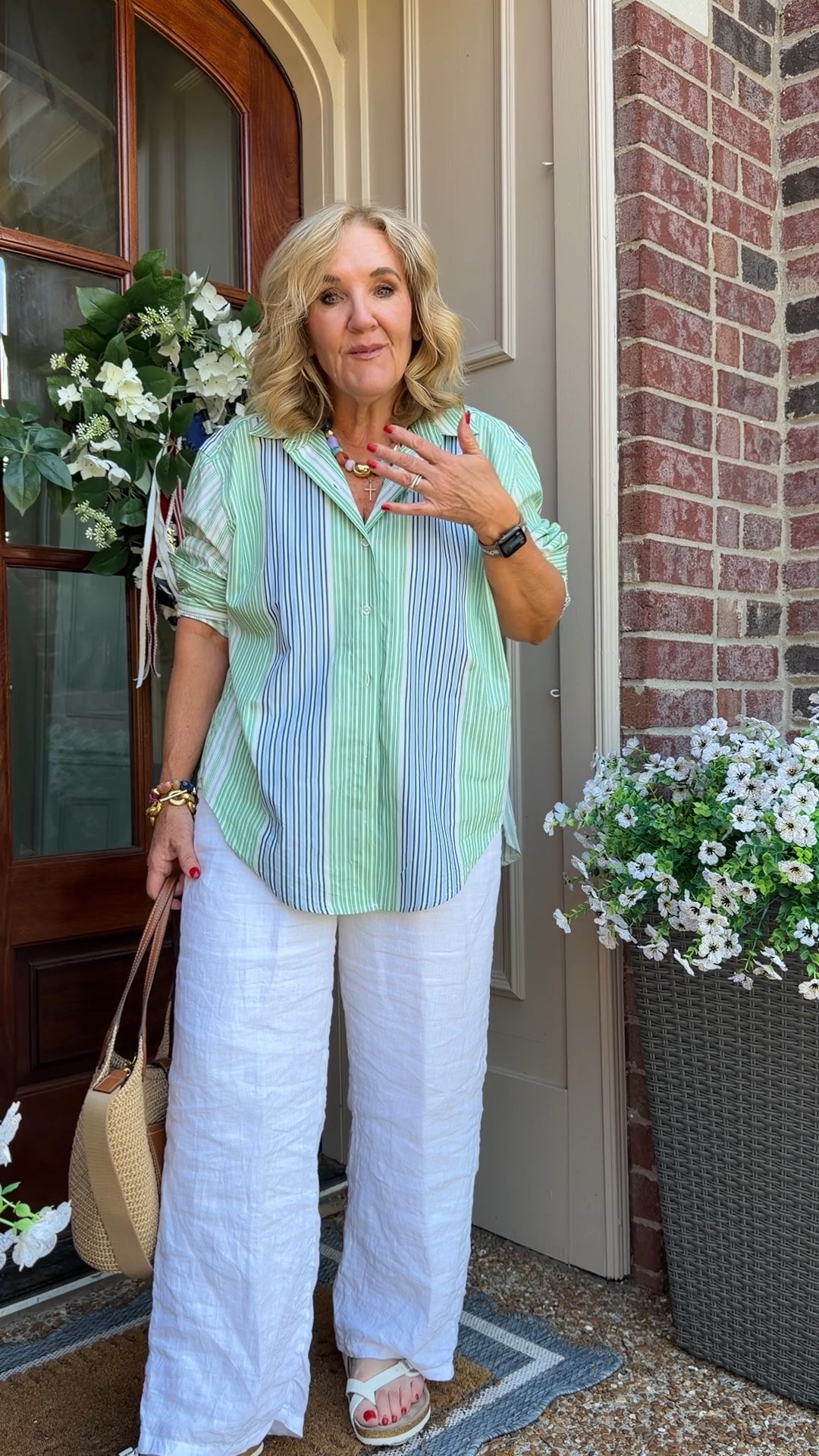 Great outfit for a hot day when you don’t want to wear shorts or a dress 
Lined white linen pants size medium 
Shirt is a medium clearly it’s oversized. 
10% off code NANETTE on my bag

#LTKSaleAlert #LTKOver40 #LTKSeasonal