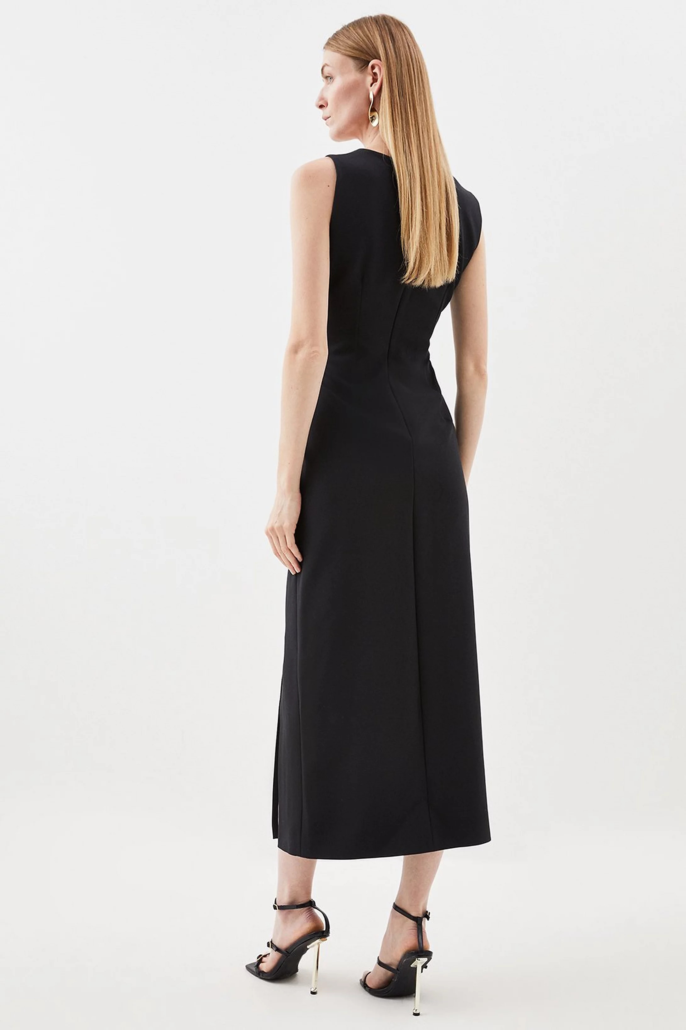 Compact Stretch Tailored Envelope Neck Column Midi Dress | Karen Millen US