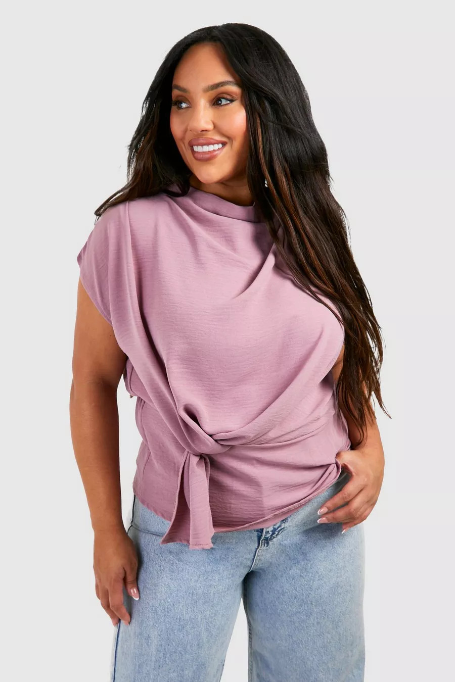Plus Knot Cowl Neck Blouse | Boohoo.com (NL)