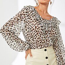 Ruffle Detail Leopard Print Top | SHEIN