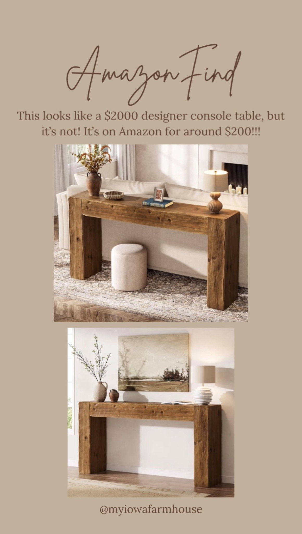 I’m obsessed with this console table! It truly looks like a $2000 designer piece of furniture, but it’s on Amazon and it’s only around $200! It has great reviews! ￼
Amazon find. McGee & Co. Arhaus designer dupe. 

#LTKHome
