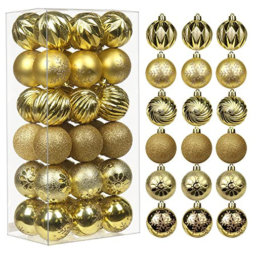 2.36" Christmas Ball Ornaments 36 Pcs Christmas Tree Decorations Set Shatterproof Small Gold Christmas Ornaments Balls with Hanging Loop for Holiday Party Wreath Xmas Tree Decor | Amazon (US)