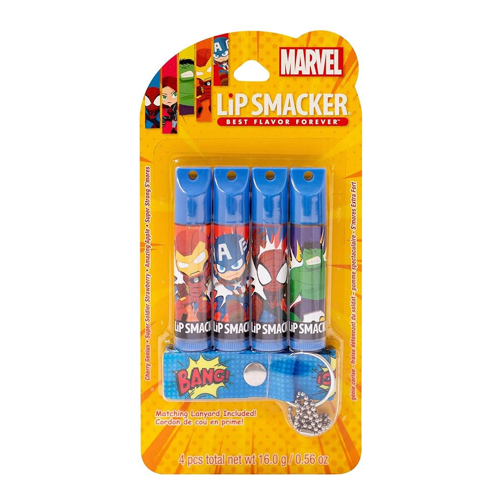 Lip Smacker Marvel, 4 piece lanyard set, lip balm for kids - Iron Man, Captain America, Spider Ma... | Amazon (US)