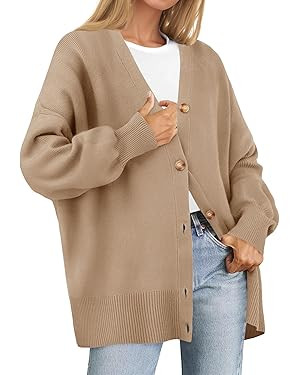 ZESICA Women's 2025 Fall Casual Long Sleeve Cardigan V Neck Button Down Open Front Knit Loose Ove... | Amazon (US)