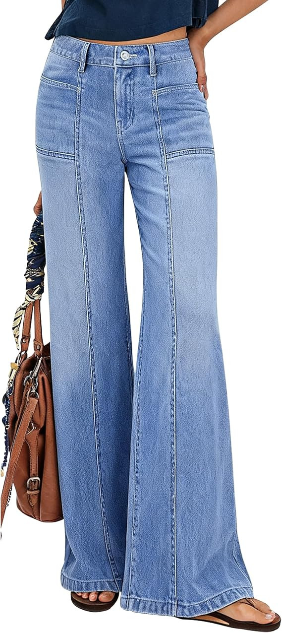 Wide Leg Jeans for Women Trendy High Waisted Flare Jeans Stretchy Baggy Denim Pants with Pockets | Amazon (US)