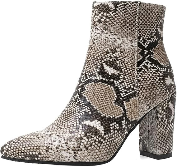 SHEMEE Women's Snakeskin Chunky High Heels Booties Pointed Toe Block Heel Snake Print Side Zipper... | Amazon (US)