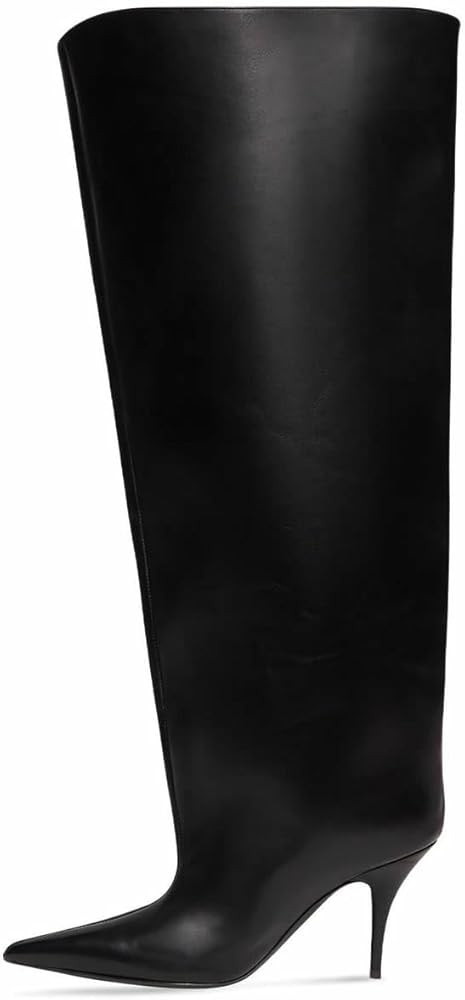 Kluolandi Women's Wide Calf Knee High Boots Stiletto Cone Heel Boots Pointed Toe Pull On Black Bo... | Amazon (US)