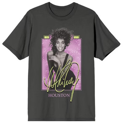 Whitney Houston Neon Colors Crew Neck Short Sleeve Charcoal Women's T-shirt-Large | Target