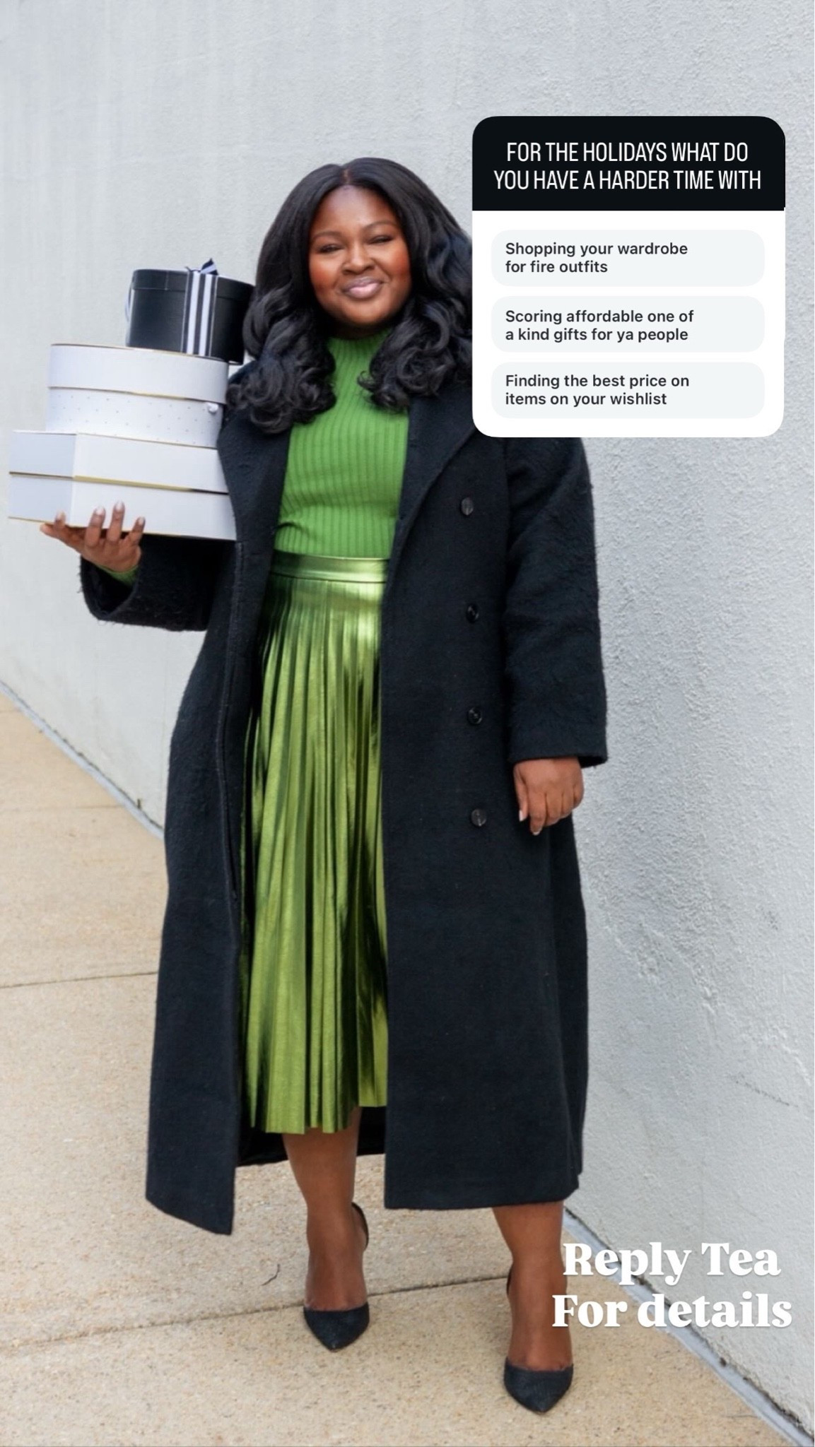 The weather was under 75° today and you won’t know what that means. Christmas is almost here. Go ahead and bookmark this easy outfit for any of the occasions that are coming up Christmas Thanksgiving a festive statement skirt like this viral one is all you need to shut up your outfits. ￼￼