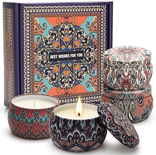 Scented Candle Gifts for Women, 4 Pack 4.4 oz Aromatherapy Candles, 8% Essential Oil, 120H Burning,  | Amazon (US)