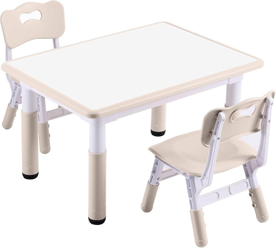 Kids Table and 2 Chairs Set, Height-Adjustable Toddler Table and Chair Set with Graffiti Desktop,... | Amazon (US)