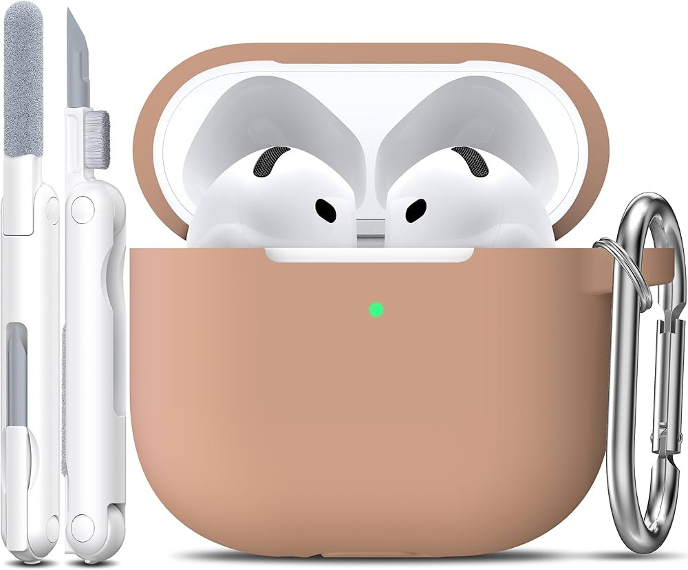 R-fun for AirPods 4th Case Cover with Cleaner Kit, Soft Skin Silicone Case Cover with Keychain, Full Protective Case for Men and Women, Compatible with Apple Latest AirPods 4 Case 2024,Milk Tea | Amazon (US)