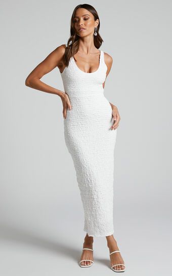 Novida Midi Dress - Textured Bodycon Dress in White | Showpo (ANZ)