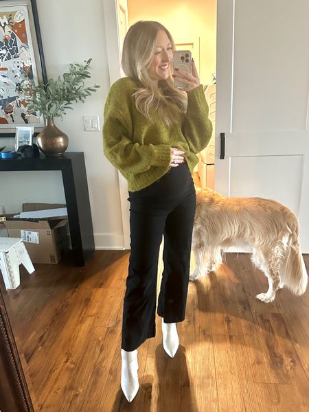 I rented black maternity jeans from Nuuly and sadly cannot find them from Anthropologie direct to link (I don’t think they have them anymore!) - but still wanted to share to say that I have been LOVING renting from Nuuly for maternity! Also found same pants/size on Postmark if you’re a fellow size 2 (size I’m wearing!). This sweater has been a repeat for me and these boots you already know I love, I bought them twice so I have a backup pair for the future!!!

For Nuuly use https://share.nuuly.com/natalie464 to get $30 off your first month's subscription!