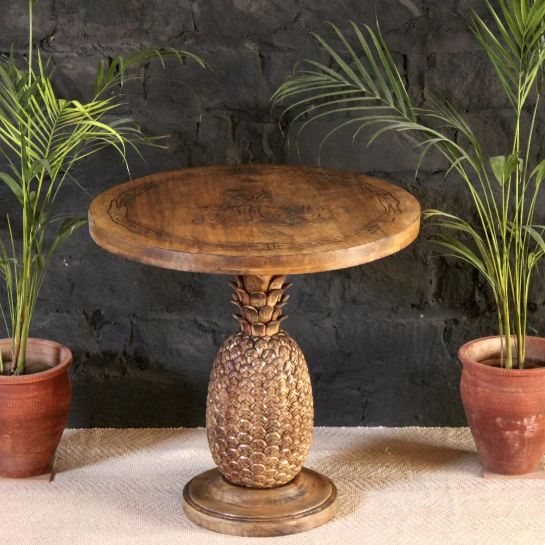 Rustic Wooden Two Seater Dining Table | Unique Pineapple Shaped Base | Tropical Style Table | Han... | Etsy (US)