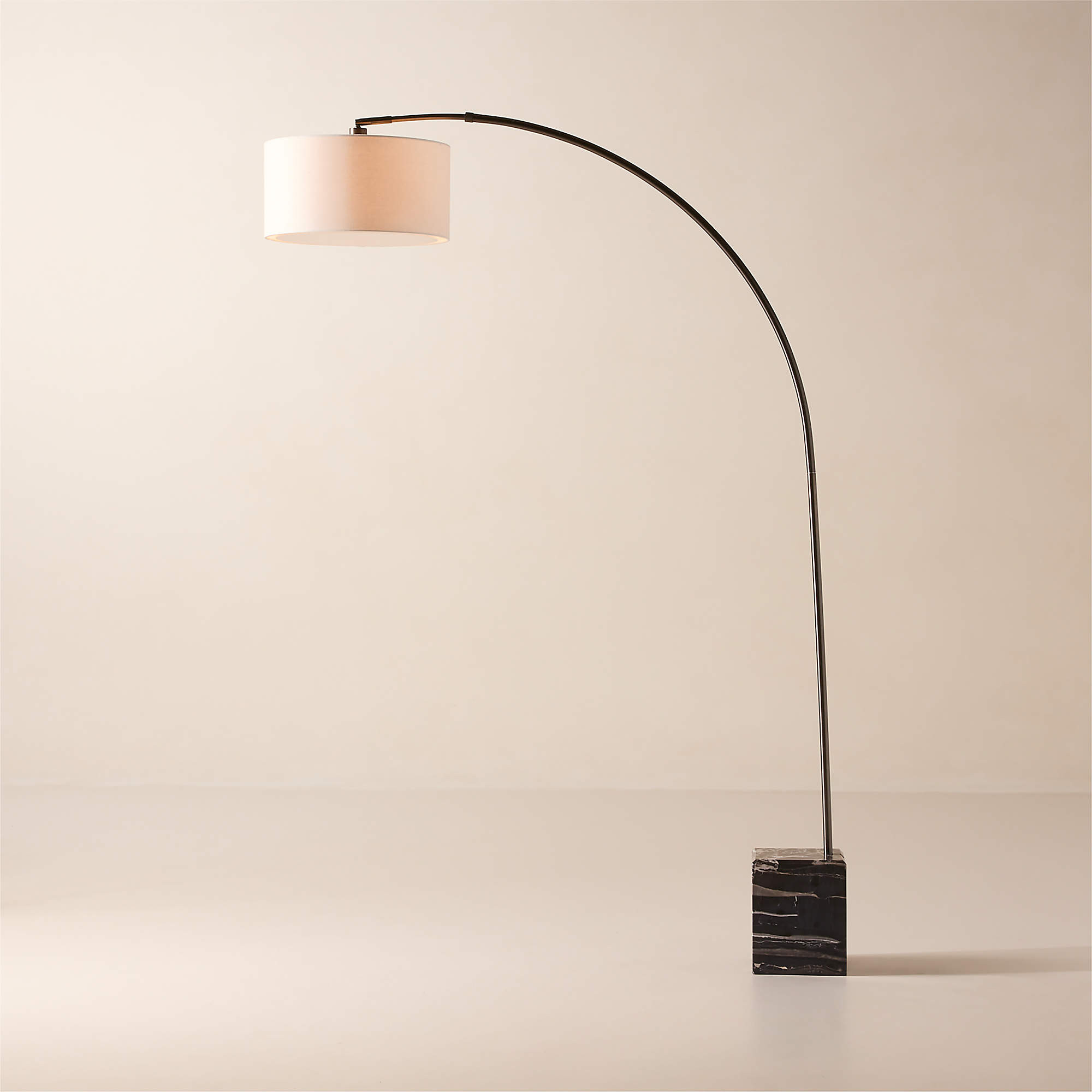 Mane Black Marble Arc Floor Lamp with Linen Shade + Reviews | CB2 | CB2