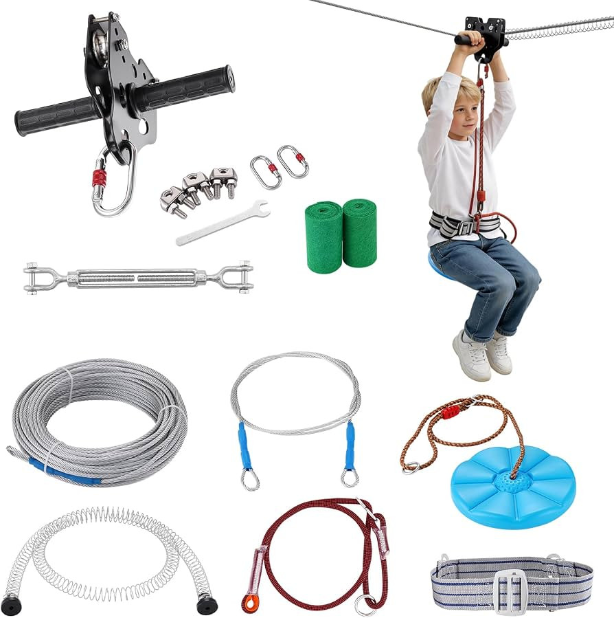 VEVOR Zipline Kit, 160 ft Zip Line Kits Up to 330 lb, Backyard Outdoor Quick Setup Zipline, Playg... | Amazon (US)
