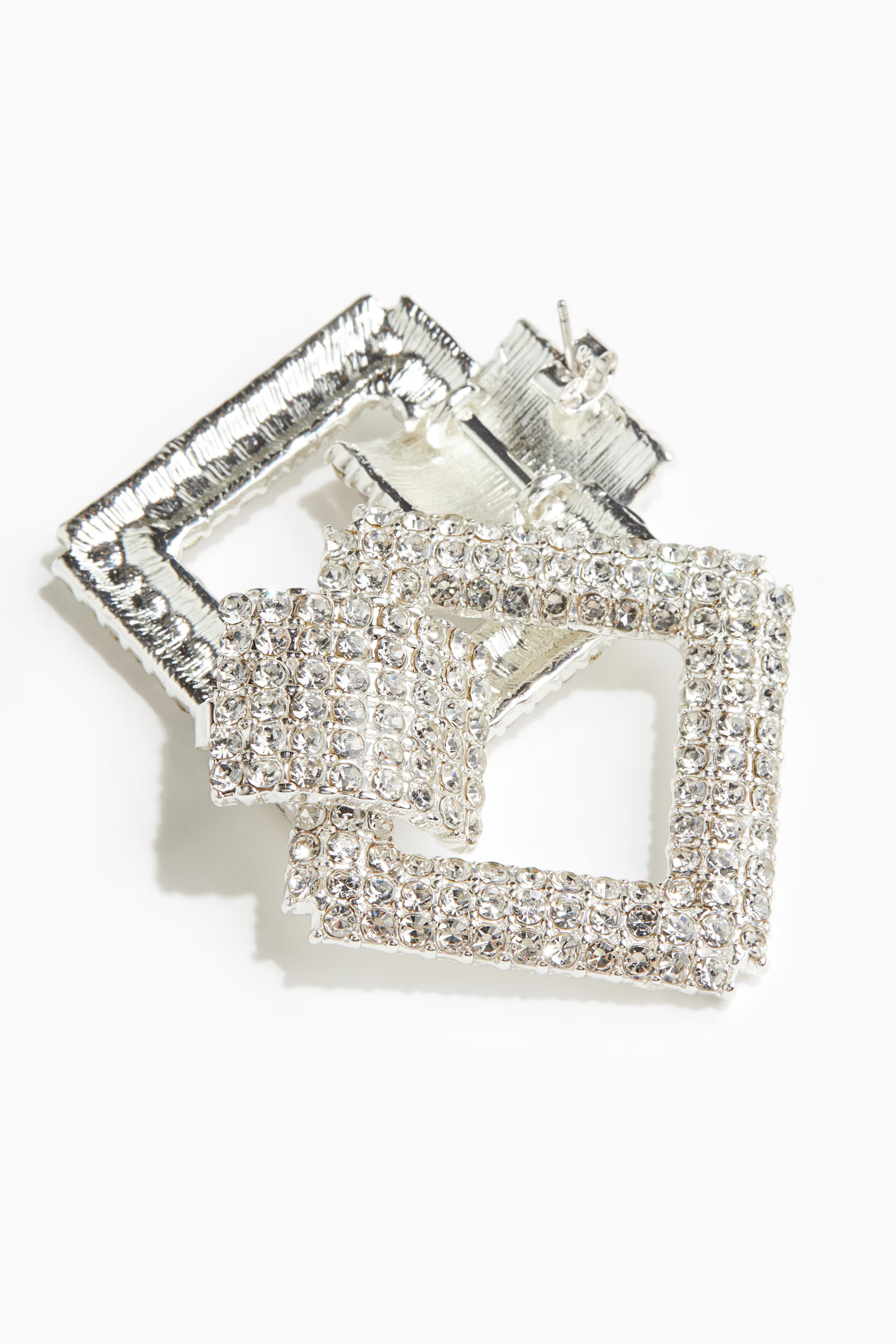 Square rhinestone earrings - Silver-coloured - Ladies | H&M GB | H&M (UK, MY, IN, SG, PH, TW, HK)