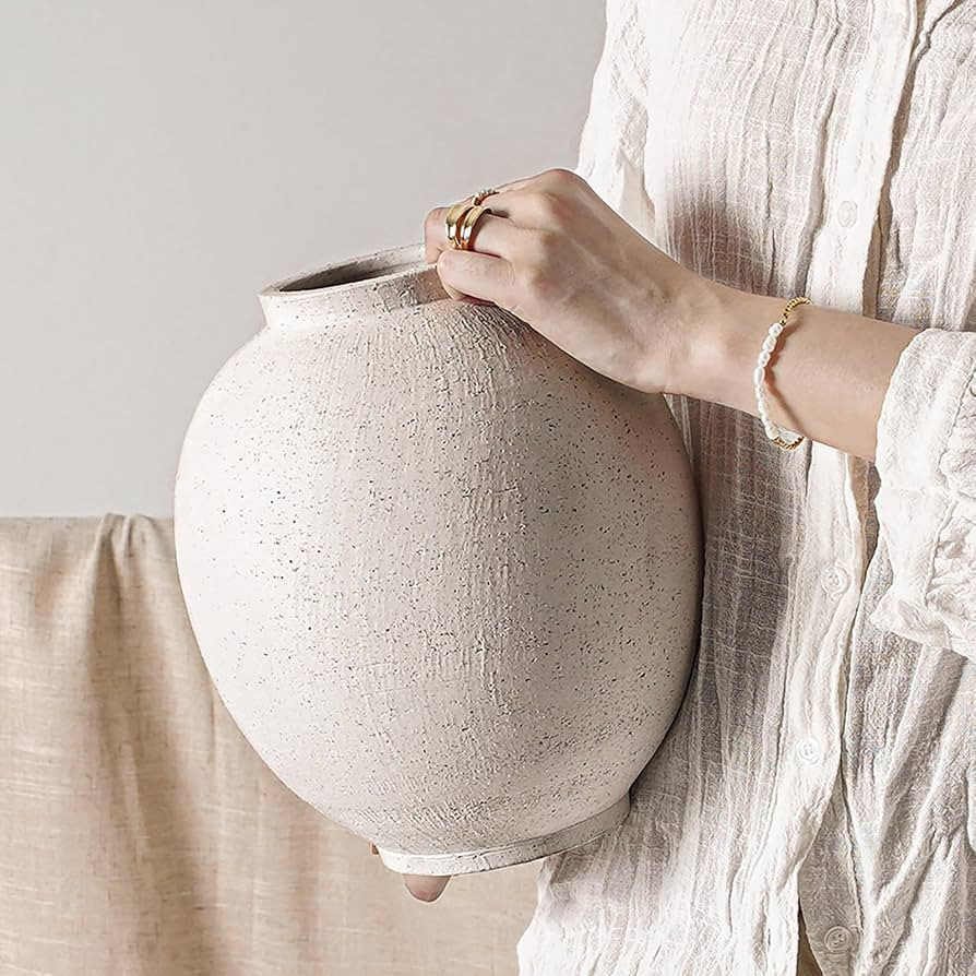 Large White Ceramic Vase - 9.8 Inch Rustic Farmhouse Flower Vase for Home Decor, Minimalist Tall ... | Amazon (US)