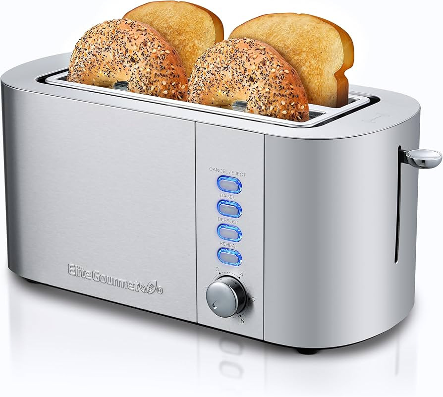 Elite Gourmet ECT4123 Long Slot 4 Slice Toaster, Extra Wide 1.5" and 5.1" Deep Slots, Bagel, Defr... | Amazon (US)