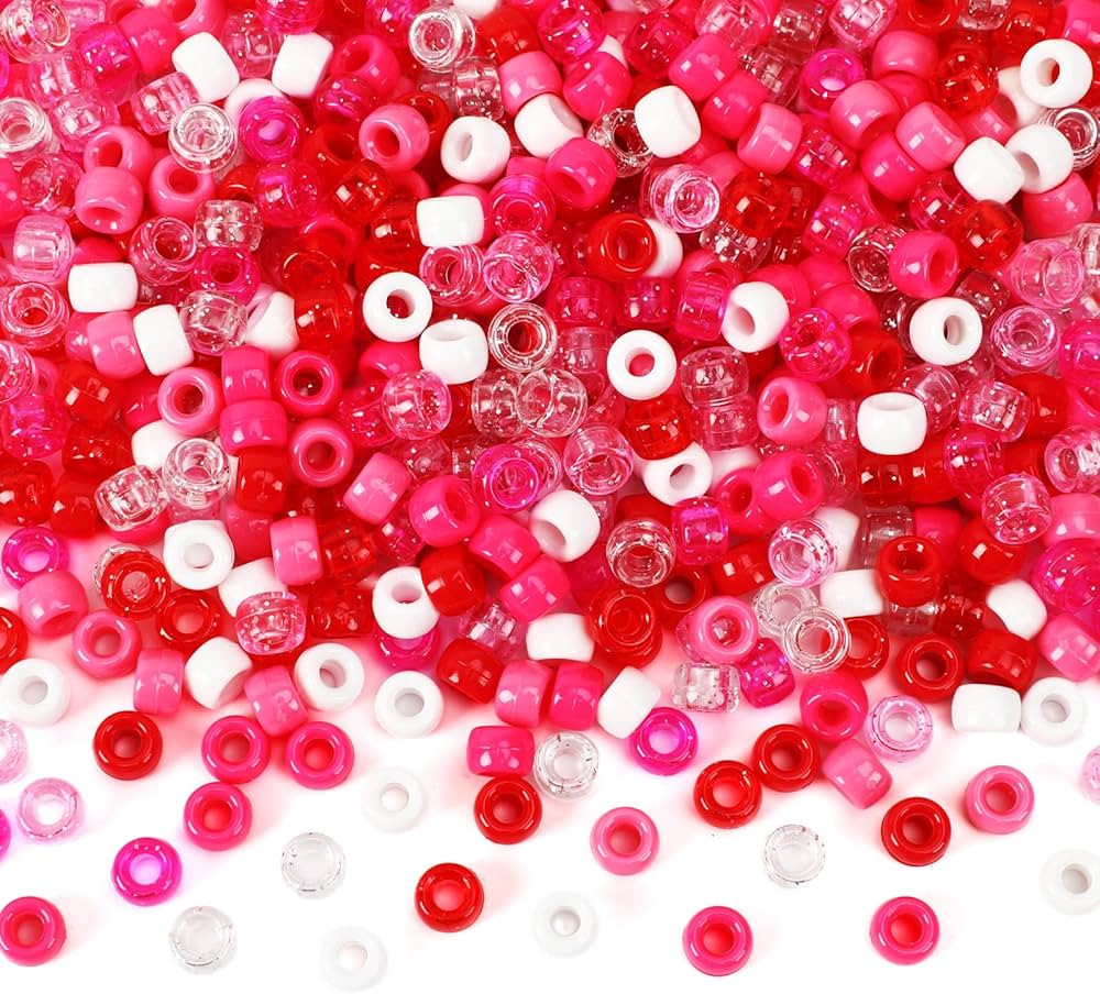 UPINS Valentine's Day Pony Beads, 2000Pcs Glitter Pink Red Round Plastic Pony Beads for Jewelry M... | Amazon (CA)