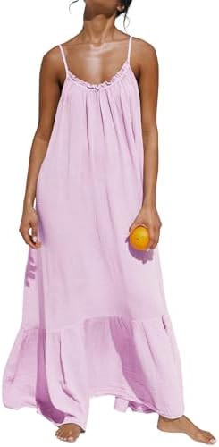 R.Vivimos Women's Summer Cotton Maxi Dress Adjustable Spaghetti Strap Boho Casual Backless Ruffle... | Amazon (US)