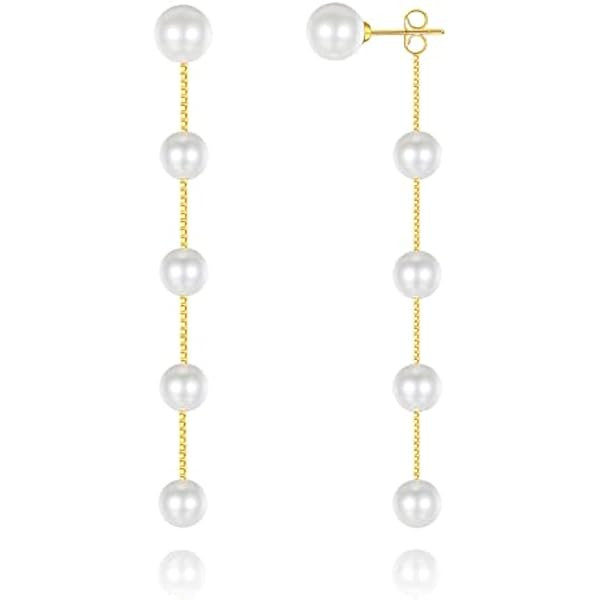 366DAYS 14k Gold/Silver Plated Pearl Drop Dangle Earrings for Women Long Chain Tassel Earrings St... | Amazon (US)