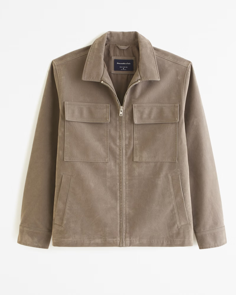 Vegan Sueded Leather Zip Shirt Jacket | Abercrombie & Fitch (US)