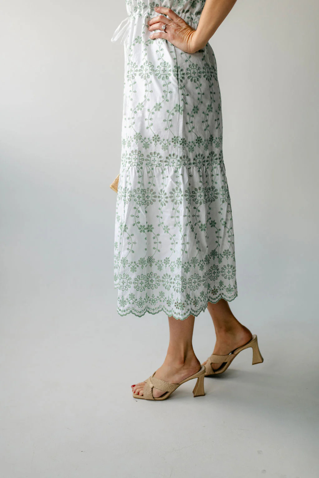 Gasparilla Green Eyelet Tie Front Midi Dress | Sail to Sable
