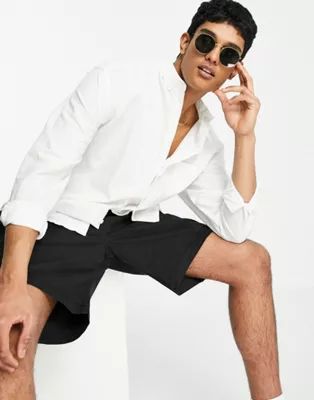 ASOS DESIGN relaxed fit button collar linen shirt in white | ASOS (Global)