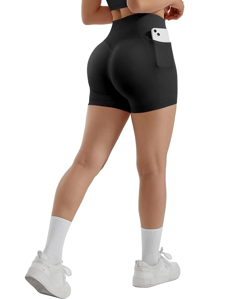 SUUKSESS Women Hidden Scrunch Butt Lifting Workout Biker Shorts with Pockets 4" Seamless High Wai... | Amazon (US)