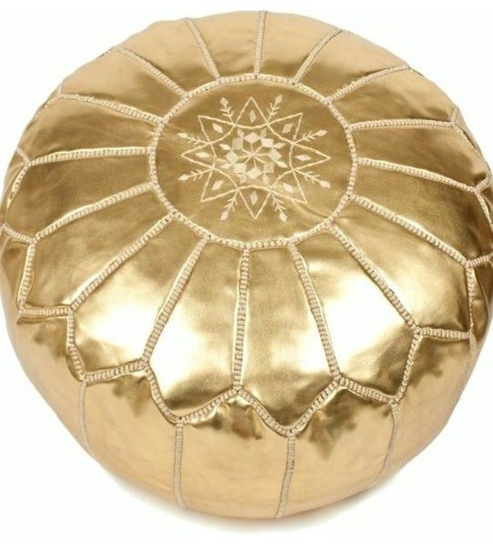 Stuffed Moroccan Leather Pouf, Metallic Gold | Houzz 