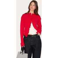 Red Knit Ruffle Detail Cardigan | PrettyLittleThing UK