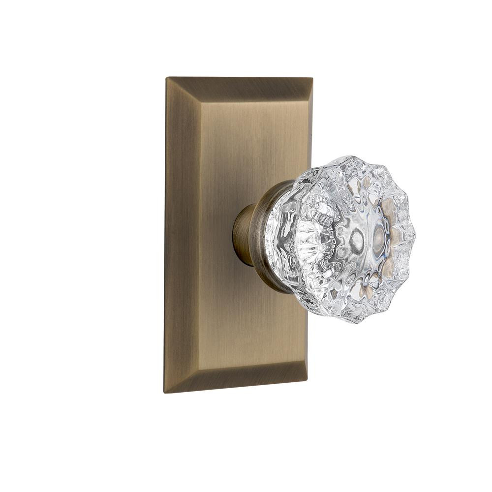 Nostalgic Warehouse Studio Plate Single Dummy Crystal Glass Door Knob in Antique Brass | The Home Depot