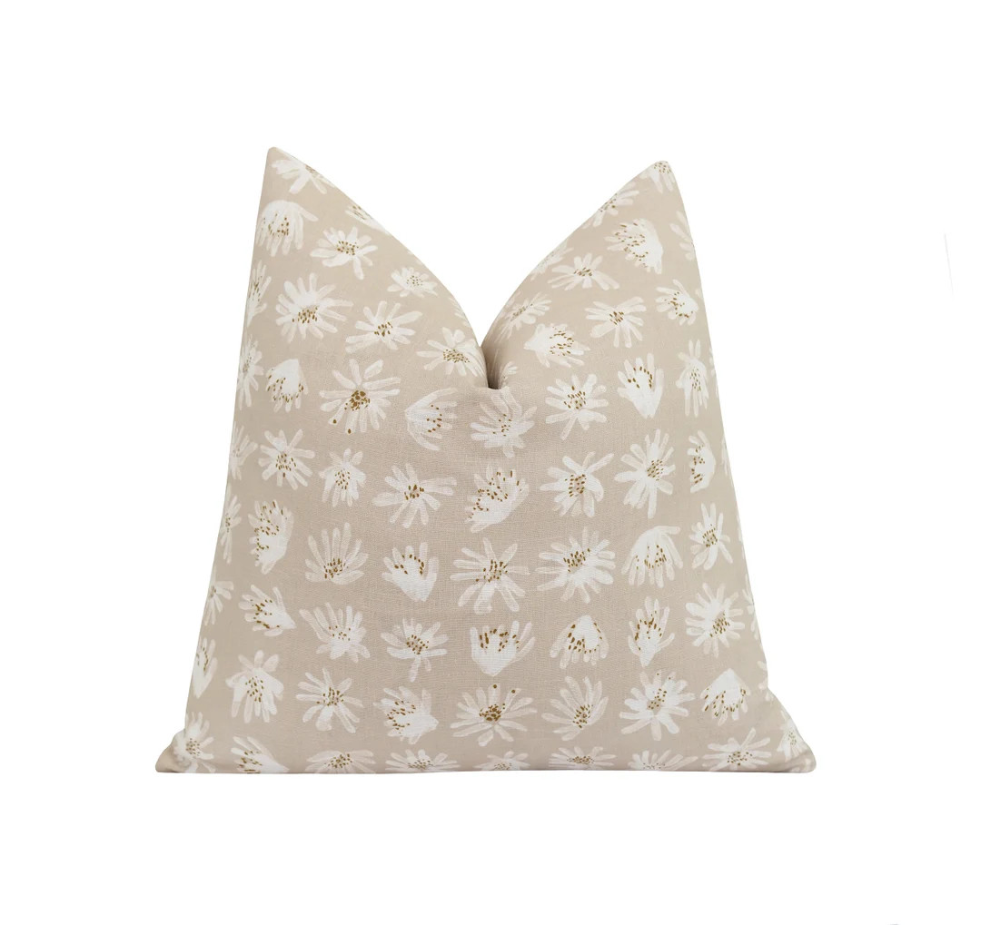 Schumacher Pillow Cover, 18 20 22 Natural Off White Brown Pillow Cover, Floral Pillow Case, Meado... | Etsy (US)