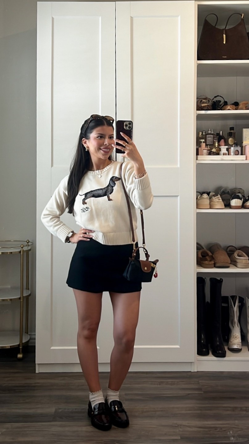 Cute & chic outfit inspo 🖤 sweaters & mini skirts + loafers 