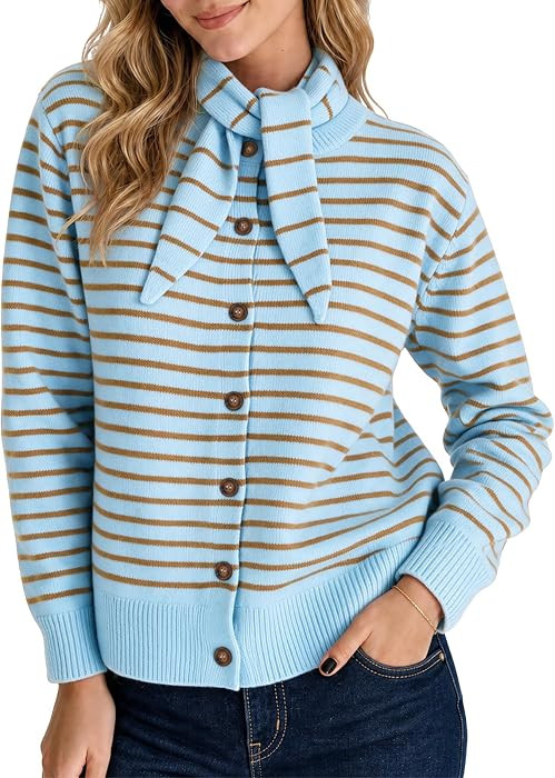 Cicy Bell Womens Button Down Cardigans Sweaters Tie Bow Long Sleeve Knit Tops | Amazon (US)