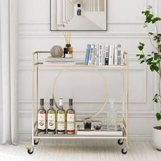 Modern Champaign Gold Rolling Bar Cart with Mirrored Shelves | The Home Depot