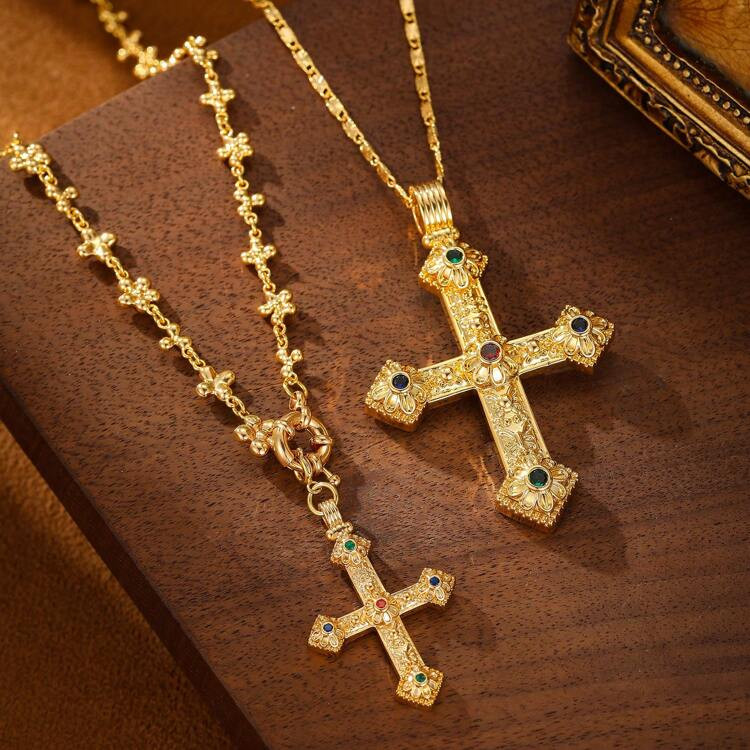 A European And American Light Luxury Women's Cross Long Necklace, Suitable For Festivals, Birthda... | SHEIN