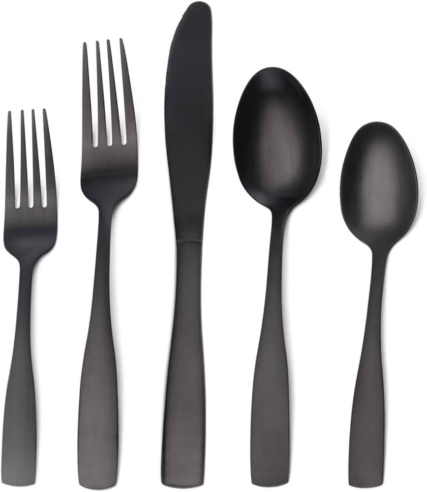 Matte Black Silverware Set, Satin Finish 30-Piece Stainless Steel Flatware set, Tableware Cutlery... | Amazon (US)