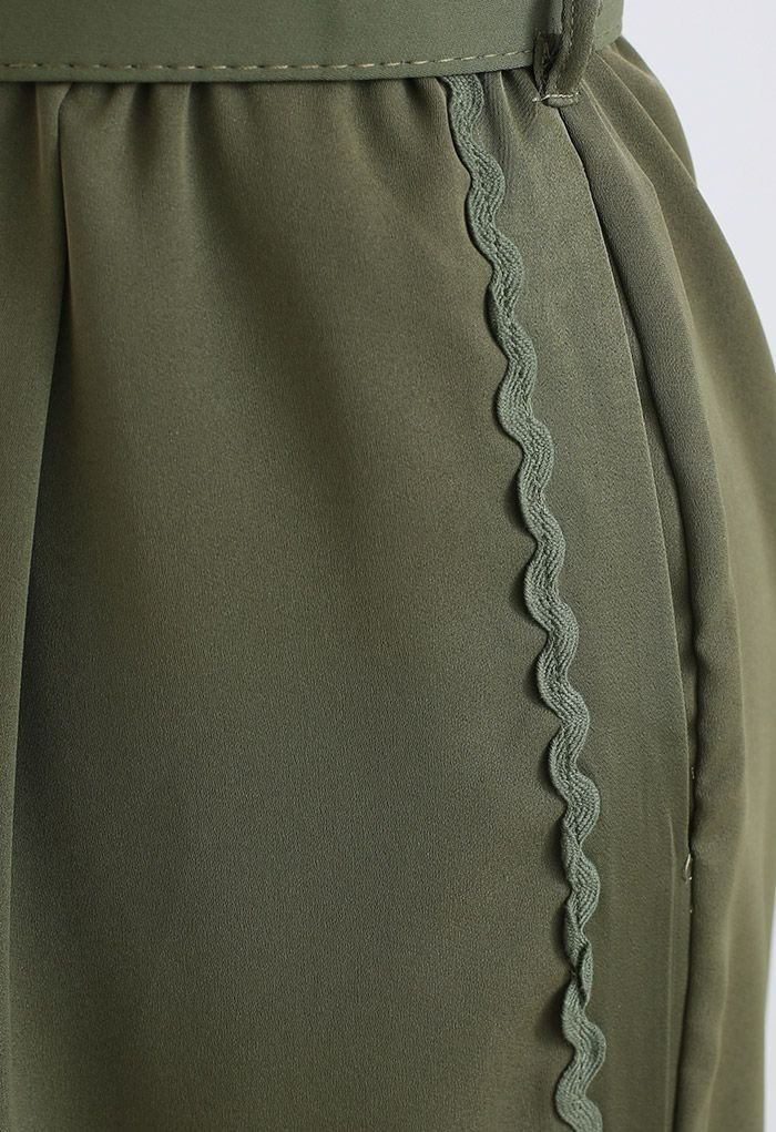 V-Shape Neck Belted Wide-Leg Jumpsuit in Army Green | Chicwish