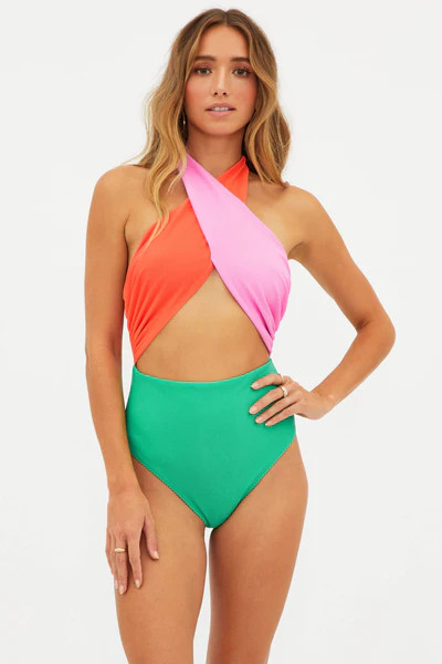 Jessica One Piece Coral Beach Colorblock | Beach Riot