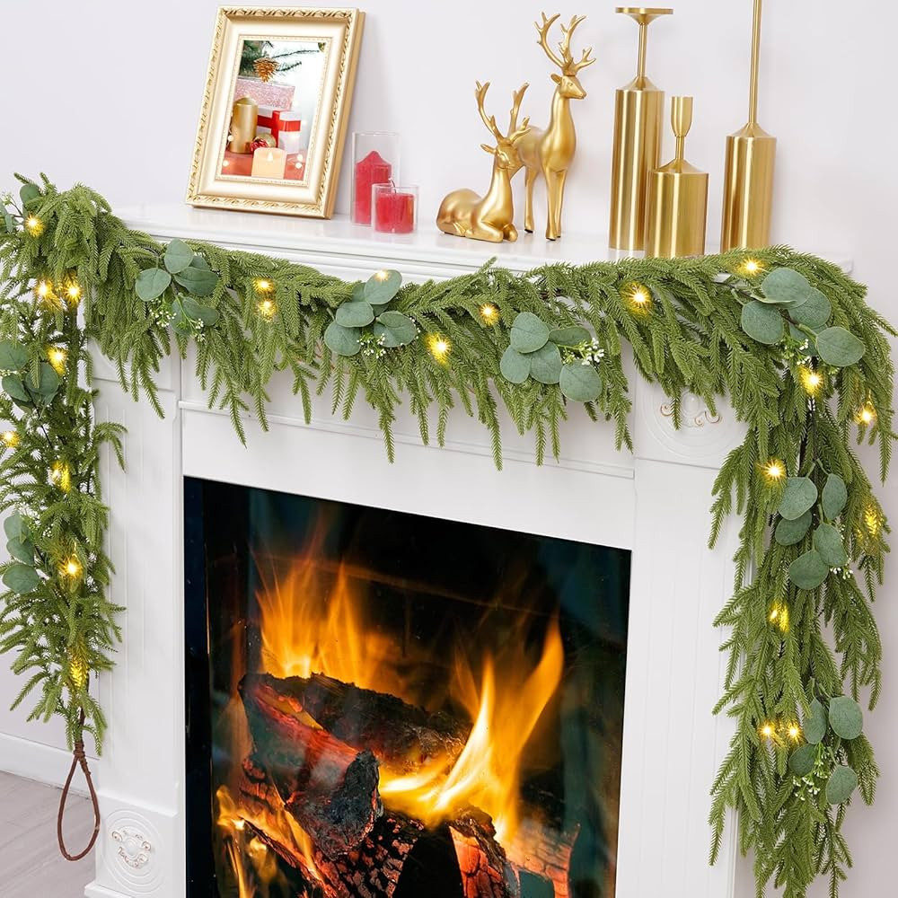 Waipfaru 9ft Christmas Norfolk Pine Garland，Realistic Pine Garland Christmas Decoration，Artif... | Amazon (US)