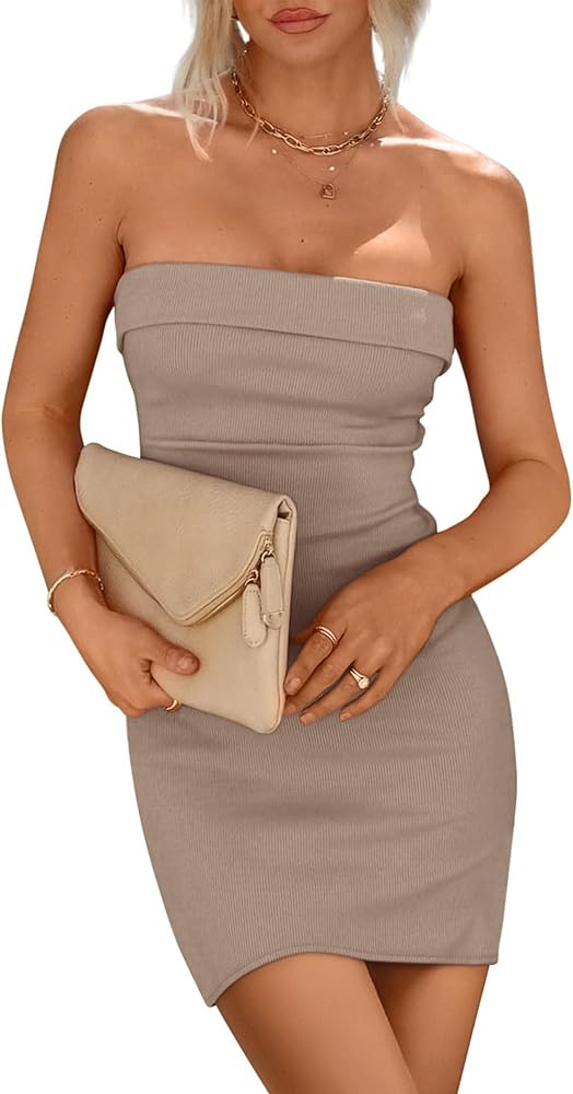 PRETTYGARDEN Womens Summer Mini Tube Dress Strapless Off Shoulder Sleeveless Bodycon Ribbed Night... | Amazon (US)