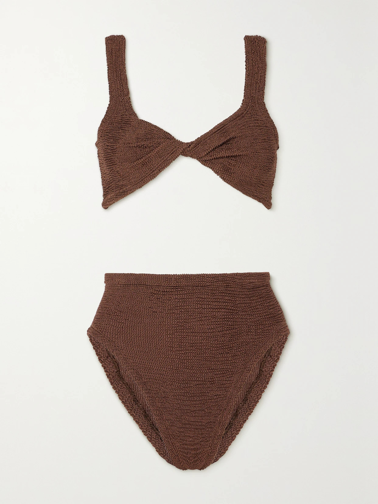 Hunza G - Jamie Twist-front Metallic Seersucker Bikini - Brown | NET-A-PORTER (US)