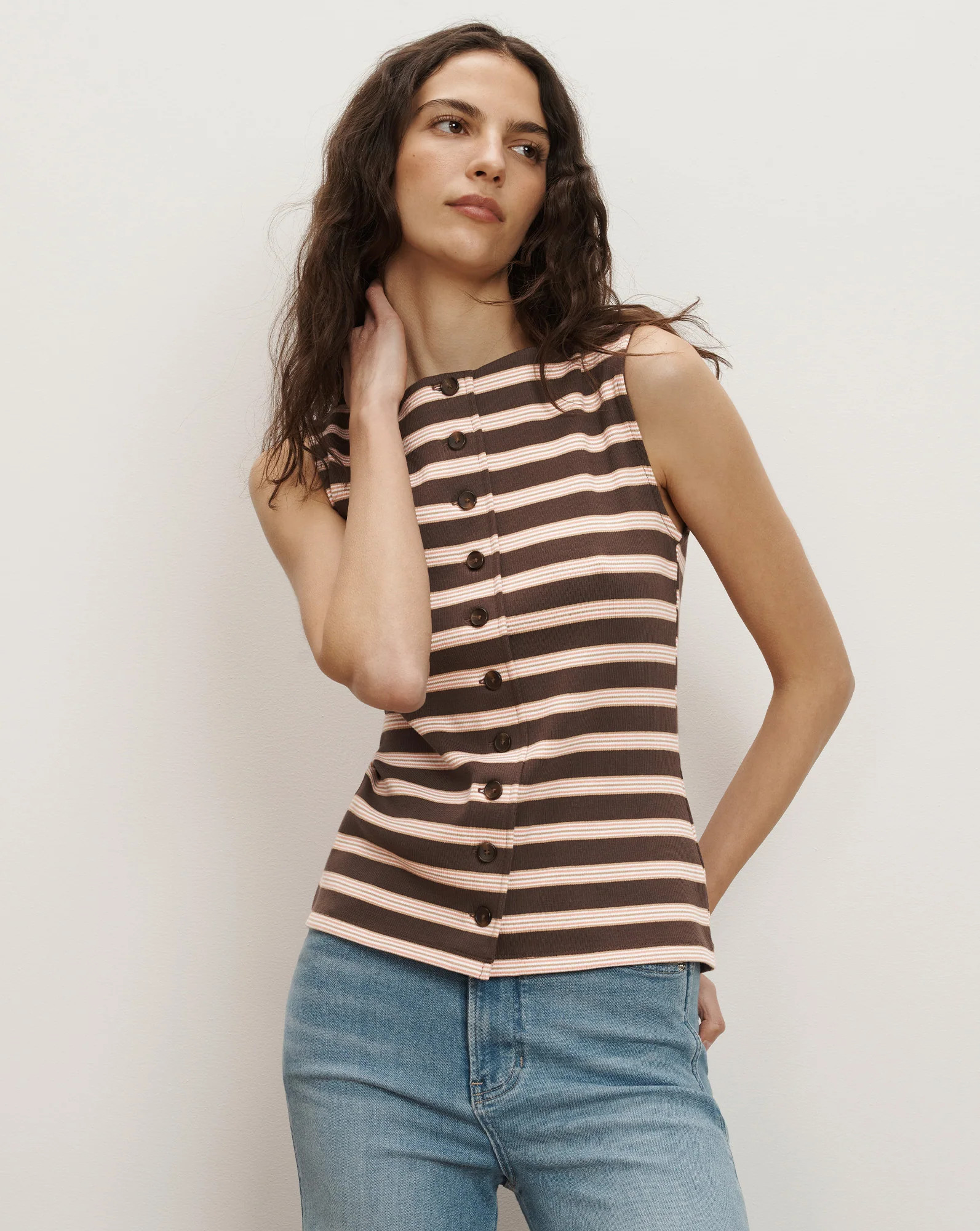 Veronica Beard Uma Ribbed Vest Brown Stripe | Veronica Beard