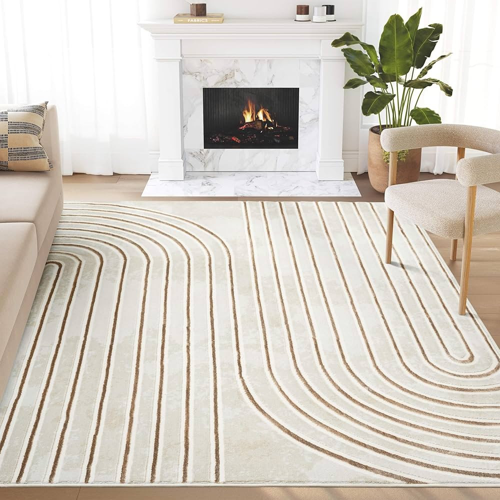 Abani Glam Collection Area Rug - Beige/Cream Modern Abstract Design - 6' x 9' - for Living Room, ... | Amazon (US)