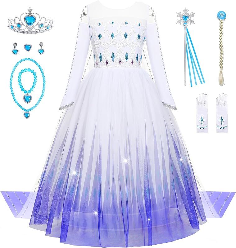 Frozen Dresses for Girls Princess Elsa Costume Halloween Carnival Cosplay Dress up Snow Birthday ... | Amazon (US)
