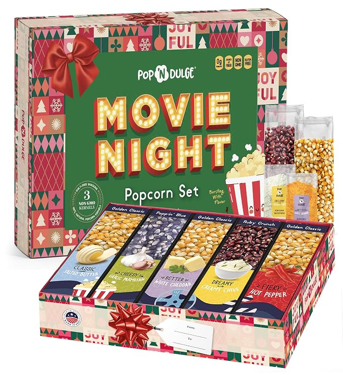 Movie Night Christmas Gifts - Holiday Popcorn Gift Baskets Gift Sets - 5 Non-GMO Gourmet Kernels ... | Amazon (US)