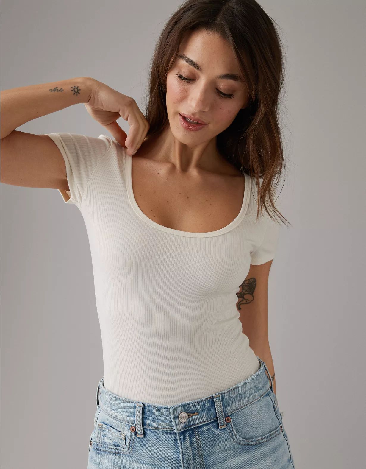 AE Short-Sleeve Scoop Bodysuit | American Eagle Outfitters (US & CA)